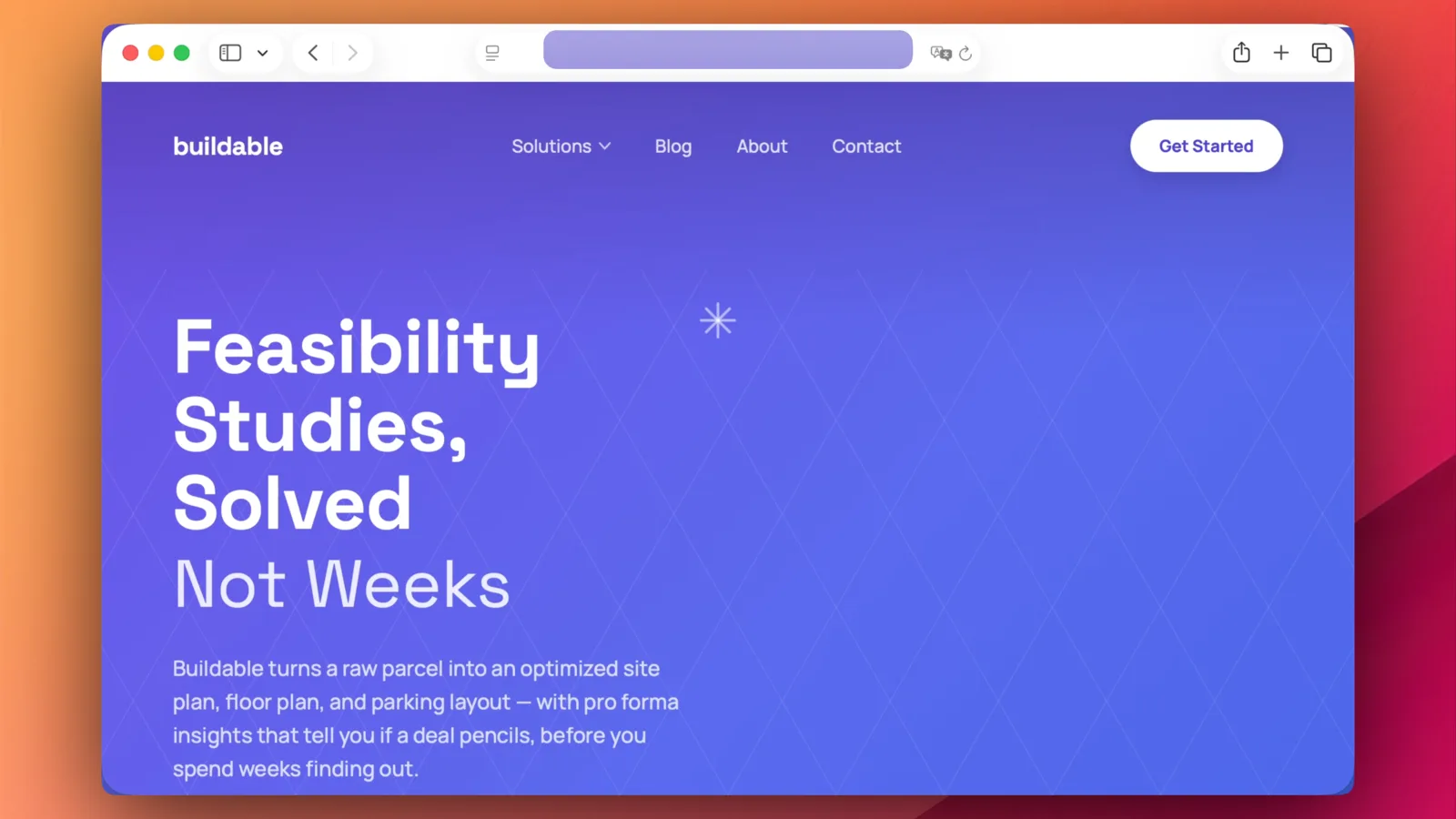 Landing page for a generative AI real-estate design platform that turns a raw parcel into an optimized site plan, floor plan, and parking layout