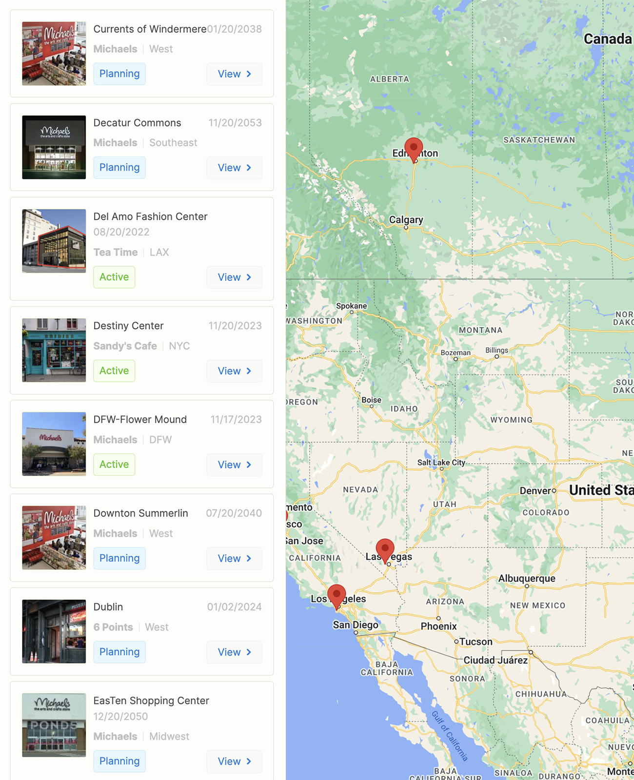 SiteRise locations view with map and project list, built end to end by Lagarsoft for The Oak Group